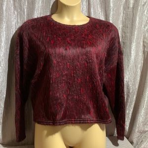 New Look Sweater Pullover Red Black Soft Size L Cropped Furry🌀